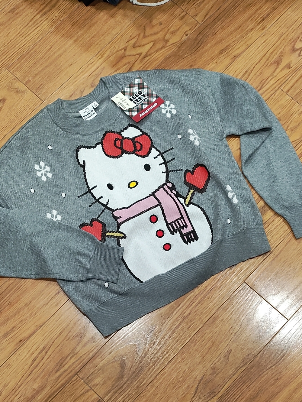 Hello Kitty Gray Sweater with Pink Scarf and Red Accents